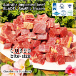 Beef BLADE Australia frozen daging sapi sampil CUBED-DADU RENDANG / CURRY BITE-SIZE 2cm 5/8" (price/pack 600g +/-50pcs) any brand in stock; GBP, WMPG, RALPHS or AMH